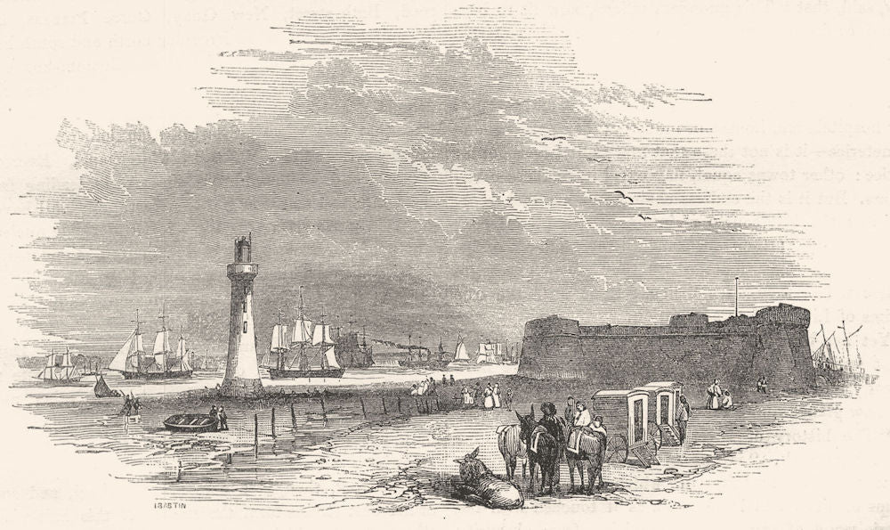 LIVERPOOL. Fort and Lighthouse 1850 old antique vintage print picture